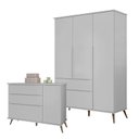 Ver imagem 1 de Cômoda e Guarda Roupa Infantil Retro Alice Cinza Acetinado - Phoenix Baby