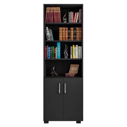 Estante Livreiro 2 Portas 6 Prateleiras Preto