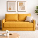Ver imagem 1 de Sofá-Cama 154cm Retrátil Reclinável Linho Pés Madeira Isis Amarelo