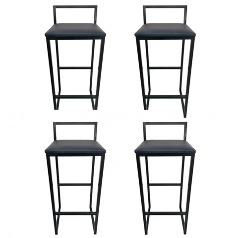 Banqueta Industrial Cozinha Bistrô Bar Gourmet Kit 4 Preta