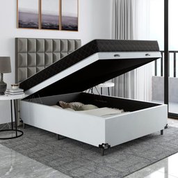 Cama Box Baú Viúva + Colchão Espuma D20 - 56x128x188cm - e-Shop Casa - Couro Branco - 4