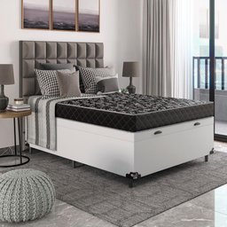 Cama Box Baú Viúva + Colchão Espuma D20 - 56x128x188cm - e-Shop Casa - Couro Branco - 3