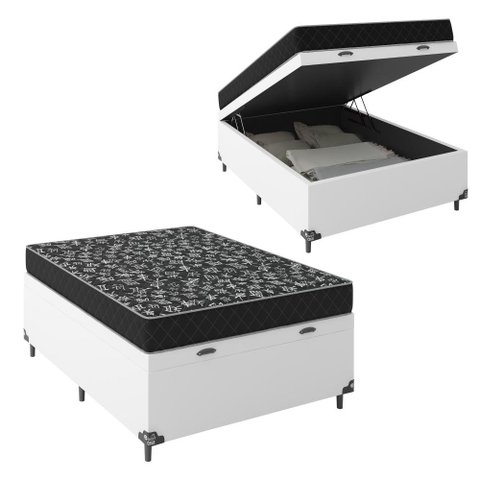 Cama Box Baú Viúva + Colchão Espuma D20 - 56x128x188cm - e-Shop Casa - Couro Branco