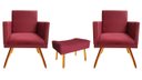 Ver imagem 1 de Kit 2 Poltronas Decorativa Bia + Puff Retangular Suede Marsala Pés Madeira Ms Decor
