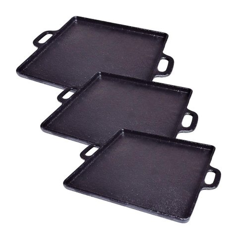 Kit 3 Bifeteira de Ferro Lisa Quadrada Alça Ferro 30x30cm