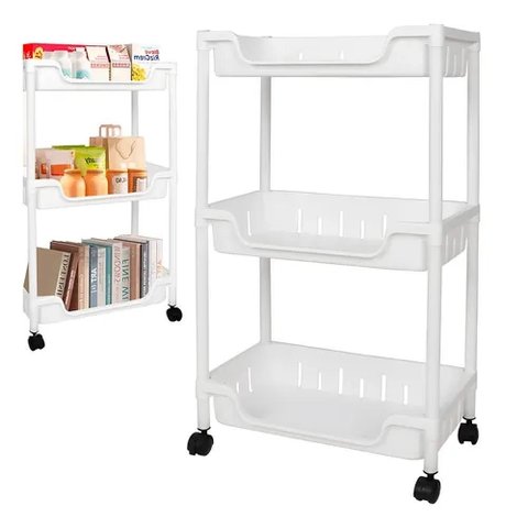 Carrinho Auxiliar Organizador Multiuso Cozinha Fruteira Manicure Brinquedos 3 Cesto Prateleira Lavan