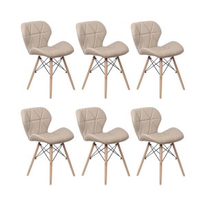 Kit 6 Cadeiras Estofada Eiffel Slim Wood Pés de Madeira Bege