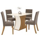 Ver imagem 1 de Mesa de Jantar Selena Tampo com Vidro 120x80 Nature/off White e 4 Cadeiras Facina Nature/marrom Amên
