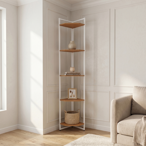 Estante Torre de Canto Industrial 5 Prateleiras 202cm Canela/Branco