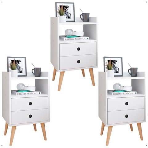 Jogo 3 Mesas Cabeceira Dream Lateral Cama Casal Solteiro Decoração Quarto Kit Mesinhas Retrô -