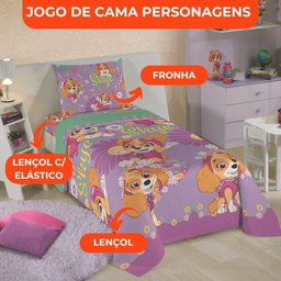 Jogo de Cama Infantil Lepper Patrulha Canina Menina Solteiro 3 Peças Microfibra Lilás - 3