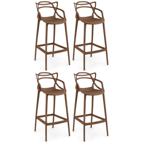Kit 4 Banquetas Allegra com Encosto Design Cozinha/bancada - Marrom