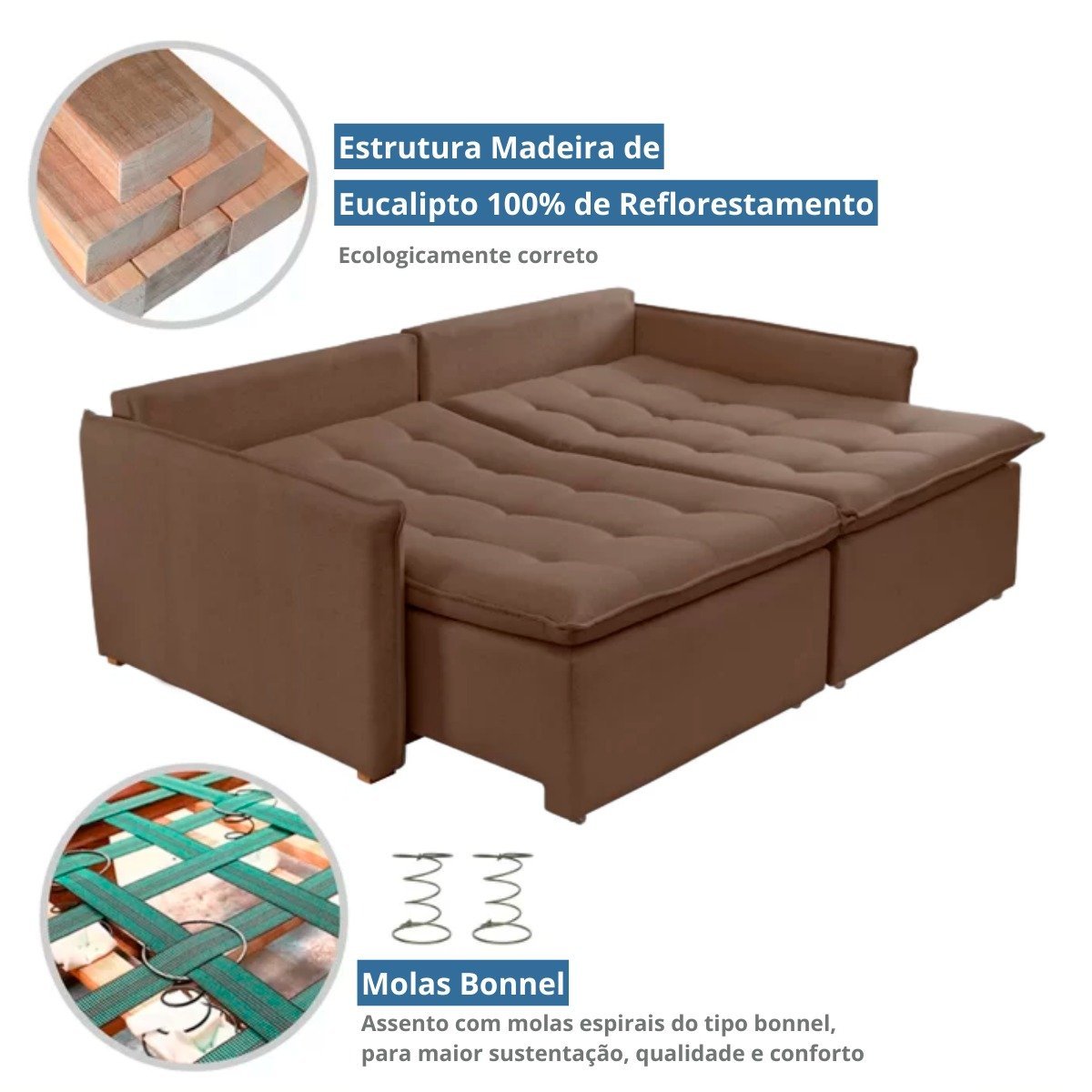 Sofá Cama Molas Bonnel Retrátil Veludo Roma Luxo 1.60x1.45:Marrom - 4