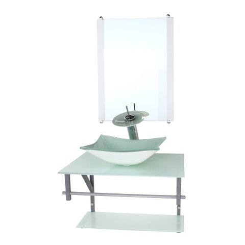 GABINETE DE VIDRO PARA BANHEIRO 60CM AC CUBA RETANGULAR BRANCO FULL COM TORNEIRA CASCATA