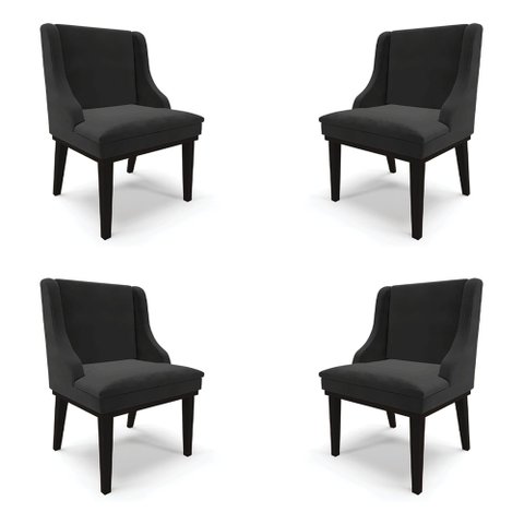 Kit 4 Cadeiras Decorativas Sala de Jantar Base Fixa de Madeira Firenze Veludo Preto G19 - Gran Belo