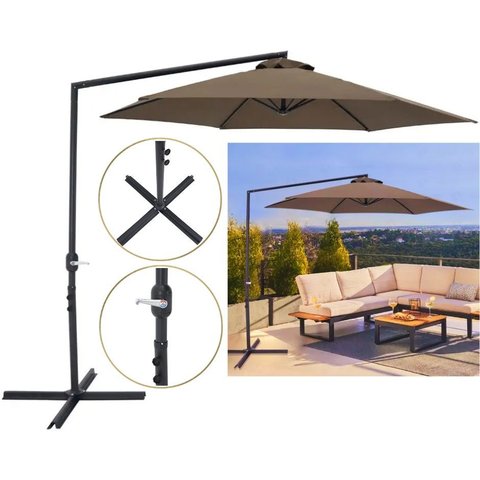 Ombrelone Sombreiro Suspenso Veneza 3m na Cobertura em Poliester Gira 360° com Base Suporte de Apoio