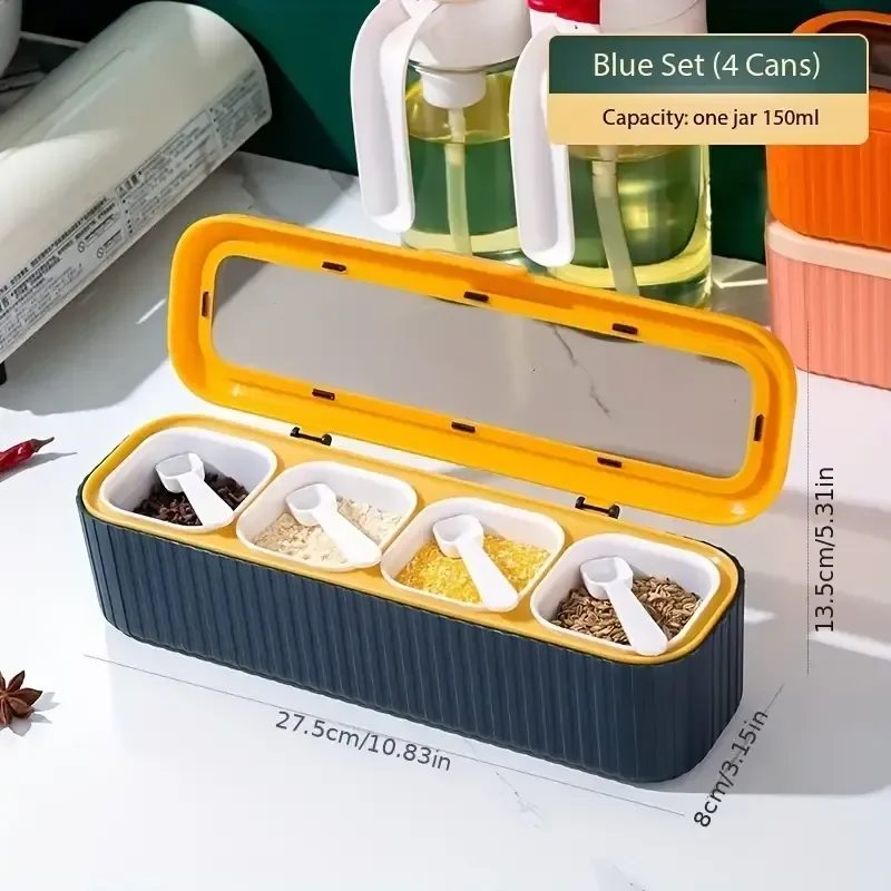 Ver imagem 2 de Dispenser Porta Temperos 4 Divisorias com Colher Medidora Azul Re269 Snel Home