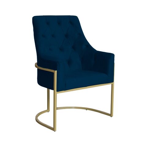Poltona Vick Suede Azul Marinho Base Metálica Dourada - Vallisa Decor