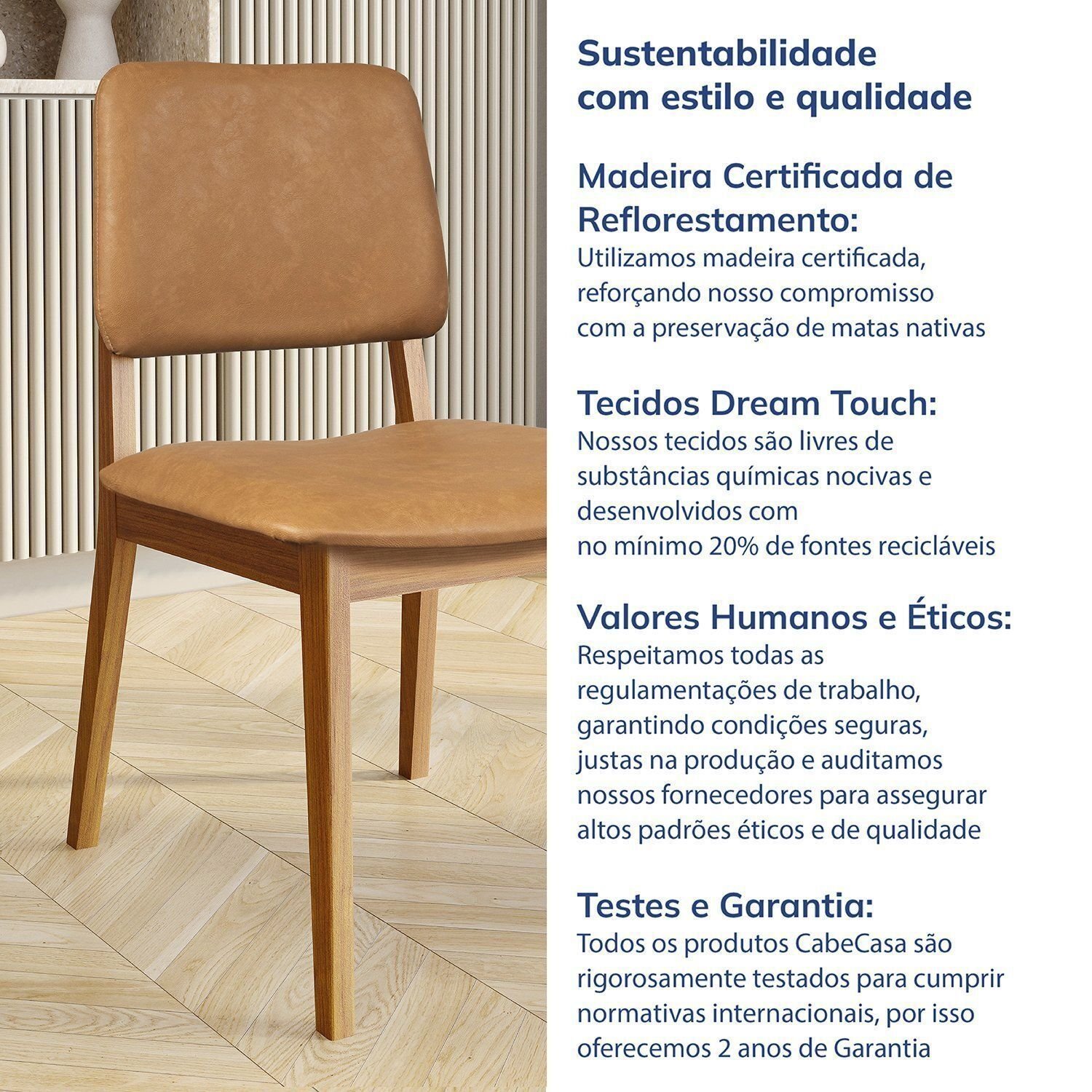 Kit 2 Cadeiras Madeira Maciça Estofada Miriti CabeCasa