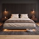 Ver imagem 3 de Cama Box Queen Osaka Flutuante Estilo Japonesa 158x198 Base Estofada Bouclê Cinza - Desk Design