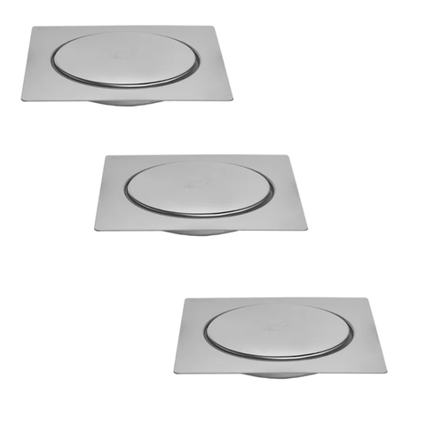 Kit C/3 Ralo Inox para Piso Click Cromado 10x10 Cm