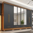 Ver imagem 1 de Quarto Modulado 100% MDF 4 Peças 8 Portas 4 Gavetas com Espelhos Smart Plus Bege/Cinamomo/Chumbo