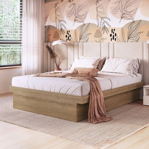 Cama Queen Bogotá com Baú Articulável Mel - Art In Móveis