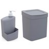 Kit para Pia de Cozinha 2 Peças Porta Detergente e Esponja 700ml e Lixeira 2,5L Full Utility Cinza - 1