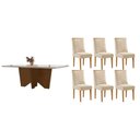 Ver imagem 1 de Conjunto: Mesa Sala Jantar Nevada Curvo 180cm + 6 Cadeiras Maldivas Madeira Naturale/off White -
