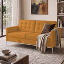 Ver imagem 1 de Sofá Fk 2 Lugares Couro Natural Linha Premium Design Modernista Escritório Recepção Luxo - Caramelo