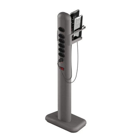 Totem Elétrico Bivolt com 6 Tomadas e 2 Saídas Usb e Usb-c Octoo Easyplug-usb-c Titanium