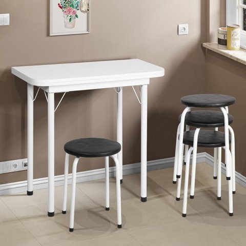 Conjunto Mesa de Jantar Dobrável 65,5cm com 4 Banquetas Multimóveis Cr50141 Branco/preto