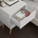 Ver imagem 3 de Mesa de Cabeceira Madri com 2 Gavetas - Pés Retrô em PVC - Branco