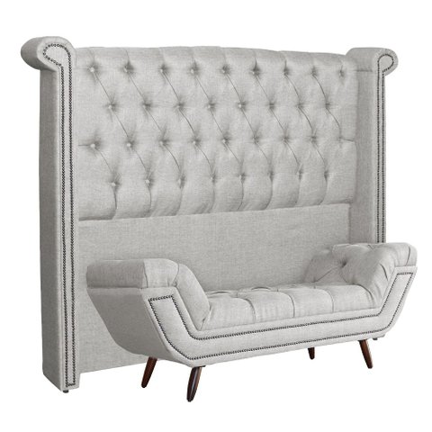 Conjunto Sienna Cabeceira e Recamier Queen 160 cm Linho Bege