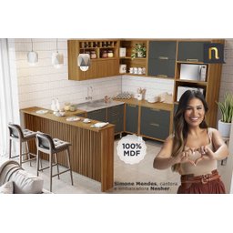 Balcão de Cozinha Painel Ilha Gourmet Imperatriz Ripado 200cm Freijó - Nesher - 2
