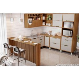 Balcão de Cozinha Painel Ilha Gourmet Imperatriz Ripado 200cm Freijó - Nesher - 8