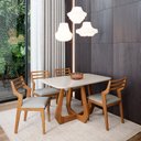 Ver imagem 1 de Conjunto Sala de Jantar com Mesa Bromélia 130 com Vidro 4 Cadeiras Damasco Marrom/Madeira/Off White/