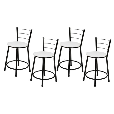 4 Banquetas Baixa para Cozinha Epoxi Preta:branco