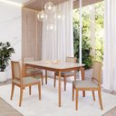 Ver imagem 1 de Conjunto Sala de Jantar com Mesa Ficus 130 com Vidro e 4 Cadeiras Buriti Marrom/Madeira/Off White/Cr