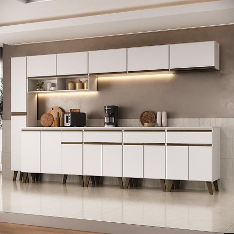 Cozinha Atlanta Dash 16 Portas 4 Gavetas MDF-MDP 315.5cm Branco Móveis Carraro
