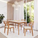 Ver imagem 1 de Sala de Jantar Ficus 130cm com 4 Cadeiras Damasco Marrom/Madeira/Offwhite