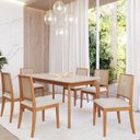 Ver imagem 1 de Sala de Jantar Ficus 160cm com 6 Cadeiras Buriti Marrom/Madeira/Offwhite
