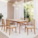 Ver imagem 1 de Conjunto Sala de Jantar com Mesa Ficus 180 com Vidro e 6 Cadeiras Buriti Marrom/Madeira/Offwhite