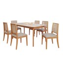 Ver imagem 2 de Conjunto Sala de Jantar com Mesa Ficus 180 com Vidro e 6 Cadeiras Buriti Marrom/Madeira/Offwhite/Cin