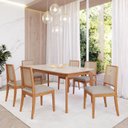 Ver imagem 1 de Conjunto Sala de Jantar com Mesa Ficus 180 com Vidro e 6 Cadeiras Buriti Marrom/Madeira/Offwhite/Cin