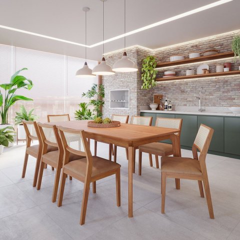 Sala de Jantar Ficus 210cm sem Vidro com 8 Cadeiras Bella