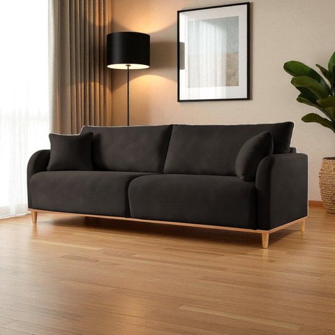 Sofá Fixo 3 Lugares Luxo 200cm Camila Preto