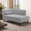 Ver imagem 1 de Divã Recamier Lavínia Clássico 120cm Capitonê com Pés de Madeira Bouclê Cinza Claro - Desk
