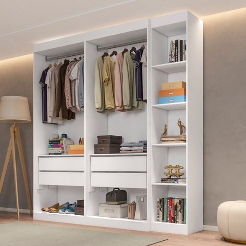 Guarda-Roupa Modulado sem Portas 4 Gavetas 4 Prateleiras Estante Versatille Yescasa
