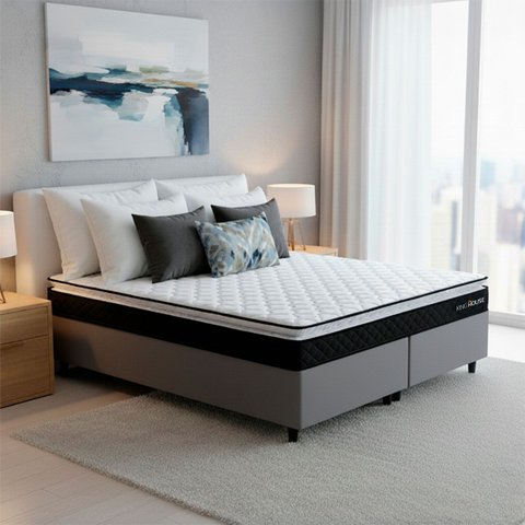 Conjunto Cama Box King Dakota Preto 193x203x57 Espuma D33